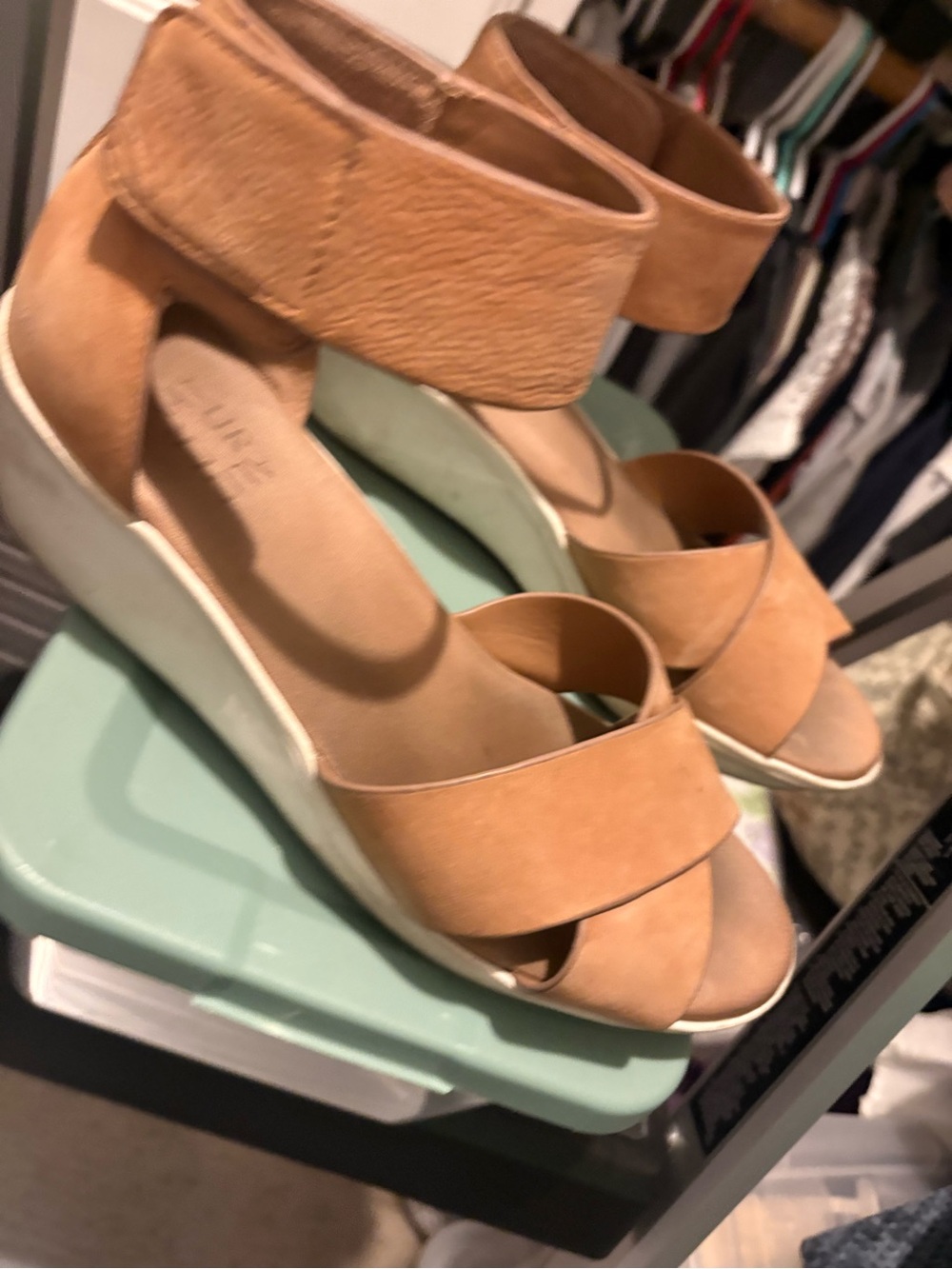 Naturalizer Tan Suede Wedge Sandals with Ankle Strap